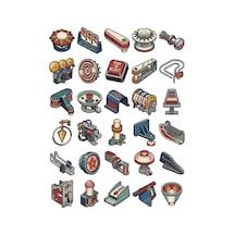 30 Adet Retro Pinball Parçaları Sticker Seti - Laptop Ve Defter İçin Çok Renkli