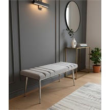 Özcan Metal Krom Metal Ayaklı Metal Kasalı Bench Mutfak Salon Antre Yatak Odası Balkon Puf Bank Gri