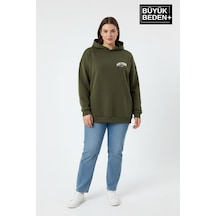 Süperlife Kadın Büyük Beden New York Baskılı Kapüşonlu İnce Sweatshirt Spr26bswk962 Haki