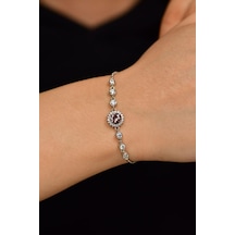 Roza Silver Sitrin Taşlı Rodyum Yuvarlak Anturaj Gümüş Bileklik