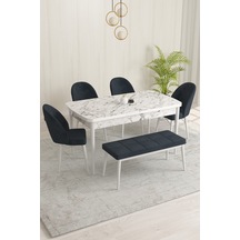 Rovena Olbia Beyaz Mermer Desen 80x132 Açılabilir Mutfak Masası Takımı 4 Sandalye, 1 Bench Antrasit 1404