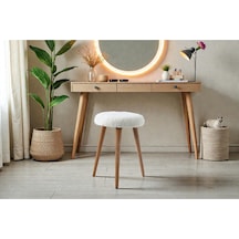 Modern Ahşap Ayaklı Teddy Kumaş Tabure Makyaj Masası & Ayak Dinlendirme Elegant Beyaz Beyaz
