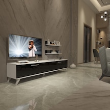 Decoraktiv Eko 4 Slm Std Retro Tv Ünitesi Tv Sehpası - Beyaz Siyah Beyaz - Siyah