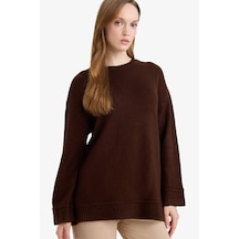 Defacto Loose Fit Bisiklet Yaka Triko Kazak Tunik G6912ax25wnbn468 Kahve-bn468