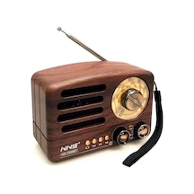 Ns-3380 Küçük Boy Retro, Nostaljik, Ahşap Tasarım Bluetooth Hoparlörlü, Şarjlı, Taşınabilir Büyük Döndürülebilen Düğmeli Fm/am-446
