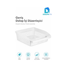 Geniş Dolap İçi Düzenleyici Sepet 30x27x9 Cm Saplı Mutfak Kiler Banyo Organizeri beyaz