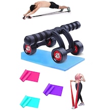 2'li Set Tekerlekli Karın Göğüs Kol Omuz Kası Egzersiz Spor Güç Aleti 3lü Pilates Bandı Seti 001