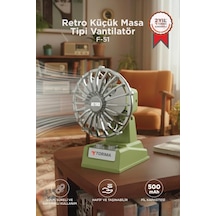 Şarjlı Masaüstü Vantilatör Retro Tasarım 500 Mah Taşınabilir Mini Masa Fanı F51 Yeşil