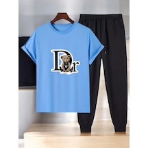 Uyguntarz Unisex Dr. Ayı Tasarım Basklı Tshirt Eşofman Takımı Bebe Mavi