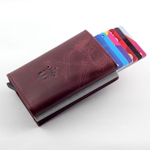 Ancora Leather Crazy Hakiki Deri Erkek Cüzdanı Mekanizmalı Bordo