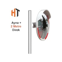 Trafik Güvenlik Aynası 60 Cm Kırmızı-beyaz Ve 2 M Galvaniz Flanşlı Direk Set