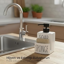 Beyaz Seramik Sıvı Sabunluk Ve Süngerlik Seti 500 Ml Mutfak Ve Banyo Tezgahı İçin 2&apos Si 1 Arada Kaymaz Tabanlı, Şık Bulaşık Sabunu Dispenseri 12 Izgara