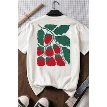 Spoyi Strawberry Tasarımlı %100 Pamuk Yarım Oversize Beyaz T-shirt