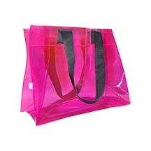 Rm Promosyon R&m Promosyon Su Geçirmez Şeffaf Pvc Kadın Plaj Ve Omuz Çantası - Pembe 3 Farklı Renkli Sap Seçeneği Pembe - Koyu Gri Sap Pembe - Koyu Gri Sap