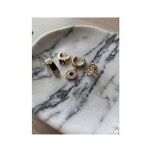 Taşlı Sallantılı 4lü Şık Çelik Küpe Kararmaz Hediye Kutulu Kadın Küpe Altın - 889676545 Altın