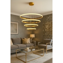 4'lü Çember Modern Sarkıt Led Avize Kumandalı Gold Çok Renkli