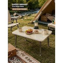 Katlanır Piknik Masası 80x48x40 Cm Orta Sehpa, Balkon Masası, Kamp Masası Mermer Desenli Beyaz Mermer