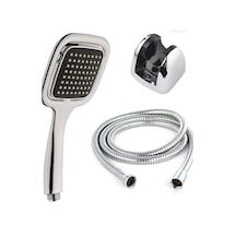 Yayke Siyah Kare Banyo Duş Seti Hortum Mafsal Ve Başlık Set Krom