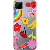 Realme C15 İle Uyumlu 1mm Slim Fit Water Color 5 Baskılı Şeffaf Kılıf Şeffaf