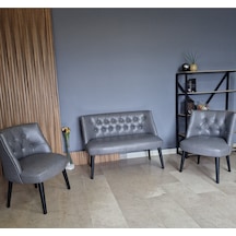 Azra Mobilya Deri Çay Seti Koltuk Takımı - Bekleme Salonu - Cafe Mobilya - Ofis Mobilya - Balkon Mobilya Gri