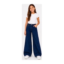 İrem Çocuk Giyim Kız Çocuk Geniş Paça Yüksek Bel Model Beli Lastikli Fermuar Kapamalı Oversize Lacivert Renk Kot Pantolon Lacivert
