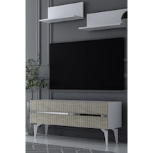 120dhdtür5btg Tedy Raflı Tv Sehpası Ünitesi Beyaz-traverten-gümüş