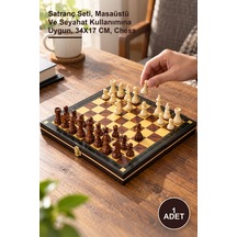 1 Adet Ahşap Mıknatıslı Hazneli Satranç Takımı Satranç Seti, Masaüstü Ve Seyahat Kullanımına Uygun, 34x17 Cm, Chess