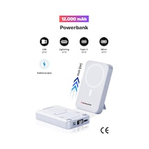 Magsafe Powerbank 12000 Mah Standlı Hızlı Taşınabilir Iphone 11 12 13 14 15 16 17 Samsung Uyumlu Beyaz