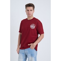 Erkek Oversize Baskılı T-shirt Bordo Vintage 2021 Bordo