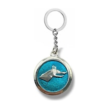 Mavi Zeminli Bozkurt Logolu Yuvarlak Metal Anahtarlık Gümüş Renk Unisex Aksesuar