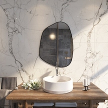 30x41 Cm Modern Asimetrik Banyo Aynası Siyah Çerçeveli Organik Şekilli Duvar Aynası Siyah