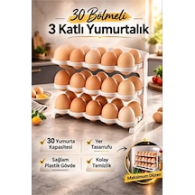 3 Katlı Yumurta Rafı 30 Bölmeli Buzdolabı Düzenleyici Raf Tezgah Ve Dolap İçi Organizer 24,5x17x21cm Beyaz
