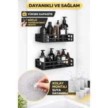 Duş İçi Yapışkanlı Banyo Rafı 2 Li Set Delme Yok Güçlü Yapışkan Bantlı Organizer Çok Renkli