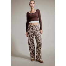 Defacto Baggy Fit Leopar Desenli Jean Pantolon G3199ax25aubn336 Kahve