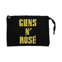 Guns N Rose Text Yellow Siyah Clutch Astarlı Cüzdan / El Çantası
