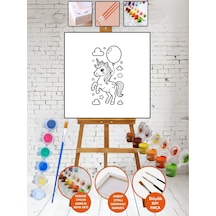 Sayılarla Kanvas Balon Unicorn Boyama 25x35 Tuval Fırça Etkinlik Ve Hobi Çocuk Seti