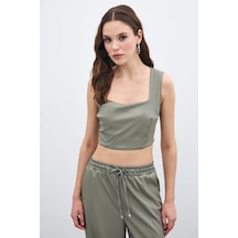 Kare Yaka Deri Crop - Çağla Yeşili-135669 Çağla Yeşili