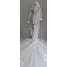 Suzanna Moda İncili Saten Biyeli 3mt Boy 3mt Eni Hayal Tül Gelinlik Duvak