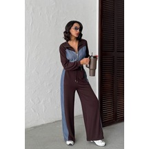 Kahverengi Kot Kumaş Garnili Yumuşak Dokulu Pantolon Ceket Takım Bchn-25261021 Çok Renkli
