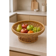 Rattan Örgü Ayaklı Meyvelik Ve Sunumluk 1 Adet 25 Cm Dekoratif Organizer