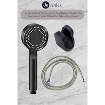 Maxima 5 Fonksiyonlu Duş Başlığı + Örgülü Hortum + Siyah Mafsal Simli