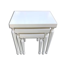 Zigon Sehpa ÇİZGİLİ kayın Torna Parlak Beyaz Lake ayak tekerlekli El Yapım