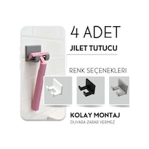 Yapışkanlı Jilet Tutucu 4 Lü Banyo Ve Duş İçin Duvar Askısı, Düzenleyici Askı Gri Diğer