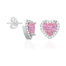 Gümüş Rodyumlu Küpe Pembe Zirkon Taşlı 925 Ayar Küpe St069