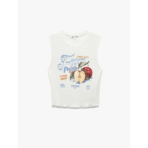 Koton Meyve Baskılı Kolsuz Slim Fit Bisiklet Yaka Crop Bluz Ekru 5sal30130ık Ekru