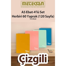 Meteksan 60 Yaprak 120 Sayfa Okul Defteri - Not Defteri 4'lü Set A5 Ebat Tel Dikişli Karton Kapak Çok Renkli