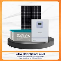 3 Kw Hazır Solar Paket 2x600w Bifacial Panel + 2x200ah Jel Akü + Mppt Akıllı Inverter Off-grid Güneş Enerji Sistemi