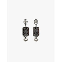 Koton Taşlı Sallantılı Çiçek Motifli Küpe Gri 7wak70665aa Gümüş