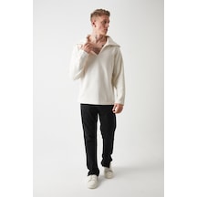 R-5850 Yaka Detaylı Örme Sweat Ekru