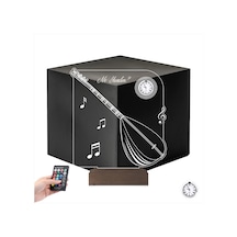 Luvivia Saz Bağlama Müzik Nota Tasarım Kişiye Özel Metal Saatli 3d Lamba - Masa Gece Lambası Şeffaf